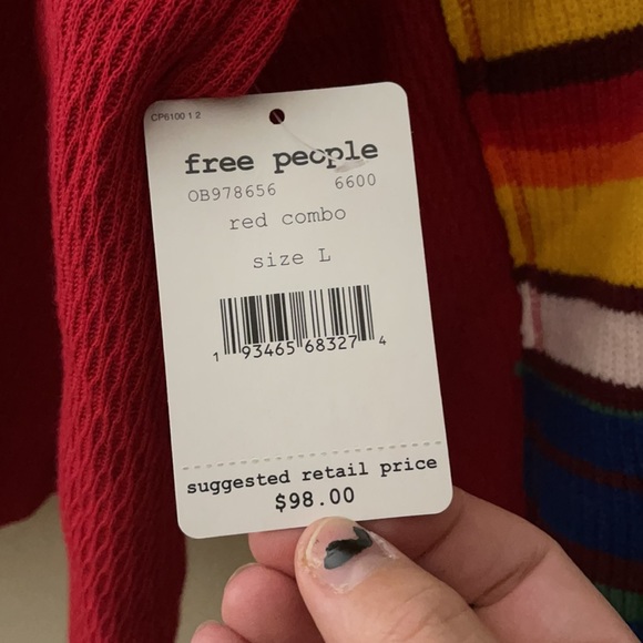 Free people knit pullover with striped sleeves, NWT - Picture 5 of 5